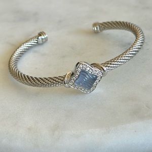 David Yurman 18K White Gold Chalcedony Diamond Quatrefoil Bracelet